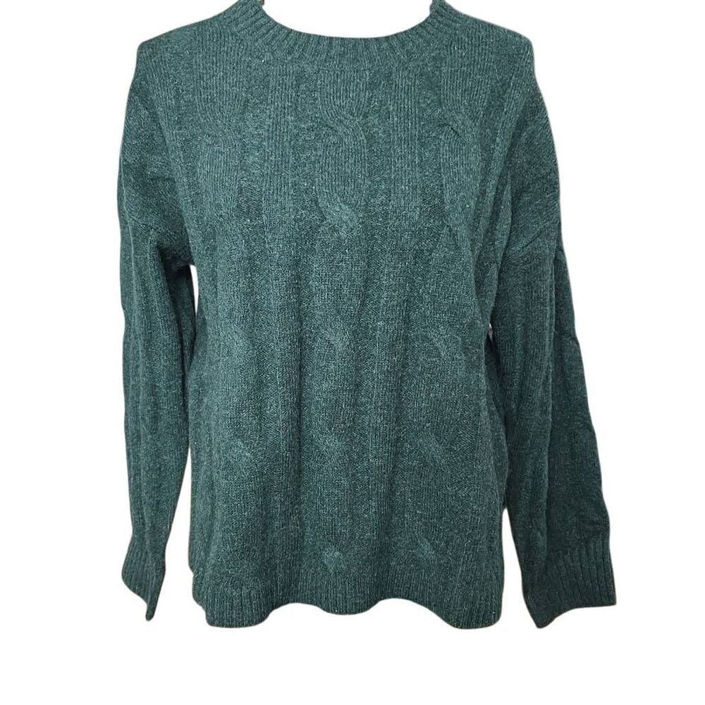 Express Women's Size Medium Emerald Green Cable Knit Crew Sweater